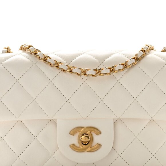 Chanel Classic Lambskin Quilted CC Pearl Crush Mini Flap White Bag - Picture 9 of 11